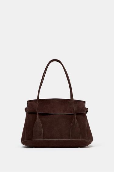SPLIT SUEDE LEATHER CITY BAG - Brown by Zara