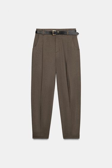 DARTED TROUSERS WITH BELT - Mink by Zara - Image 6