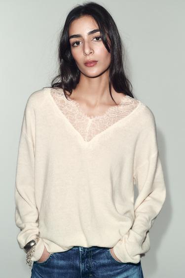 LACE KNIT JUMPER - Ecru by Zara