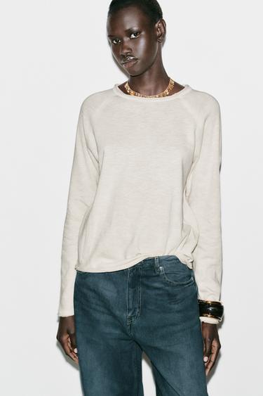 WASHED LONG SLEEVE T-SHIRT - Sand by Zara
