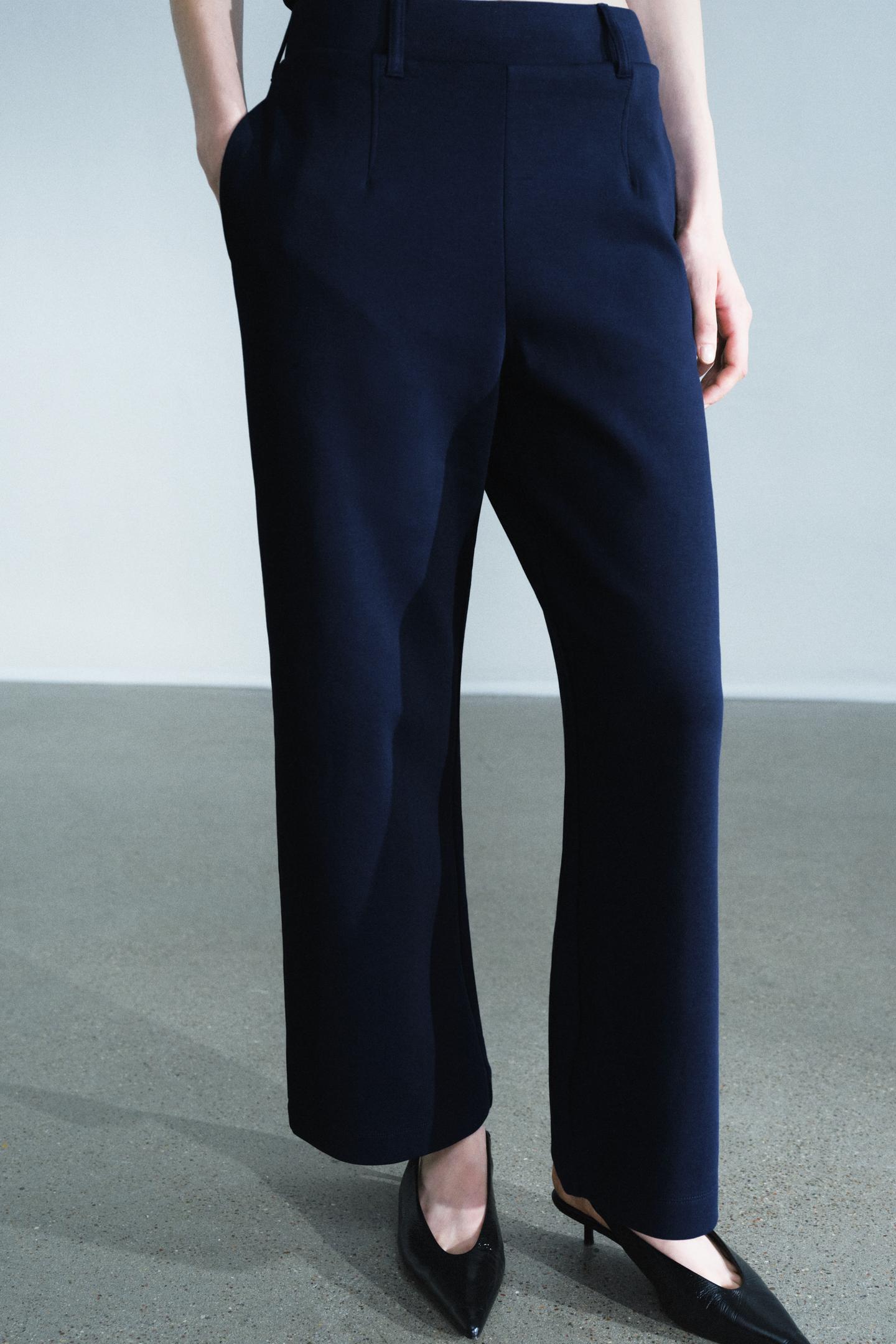Женские брюки Zara Interlock Pleated, цвет: Тёмный тёмно-синий — фото 2