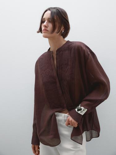 Zara Flowing ramie blend shirt with pintucks - various