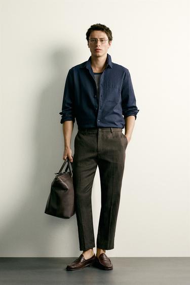 REGULAR-FIT-HOSE AUS REINEM LEINEN - Braun von Zara