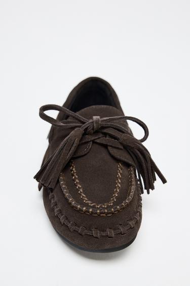 MOCASSINS À FRANGES EN CROÛTE DE CUIR - Marron de Zara - Image 3