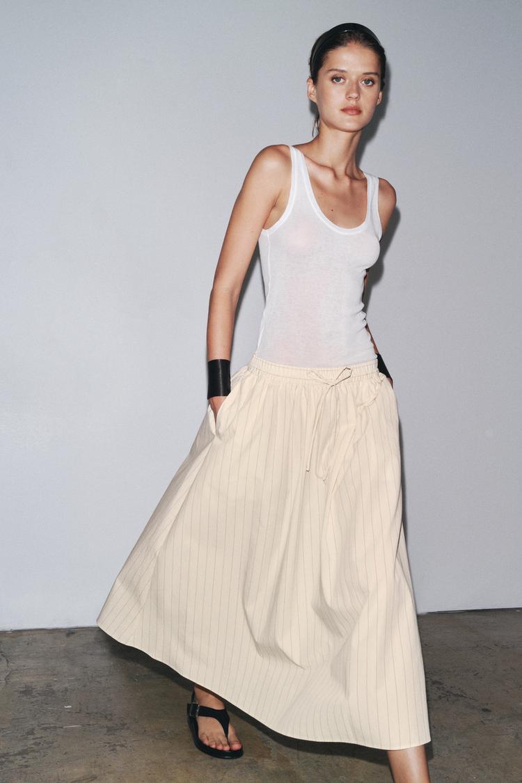 ZW COLLECTION STRIPED MIDI SKIRT Ecru Maroon ZARA Australia