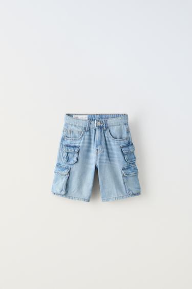 MULTI-POCKET DENIM BERMUDA SHORTS - Och koʻk Zara tomonidan - Tasvir 0