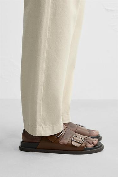 DOUBLE-STRAP SANDALS - Dark tan by Zara - Image 0