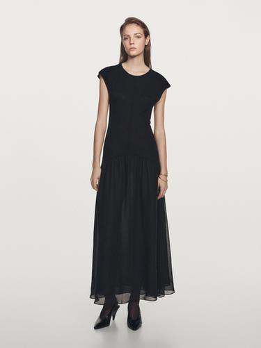 Zara Long contrast dress - Black - Image 0