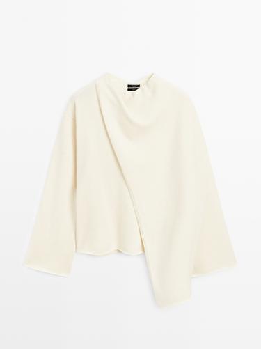 Zara 100% wool knit sweater with scarf - Oyster-white
