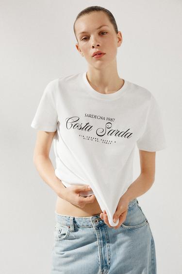 Zara MAJICA S TEKSTOM – crna / bijela