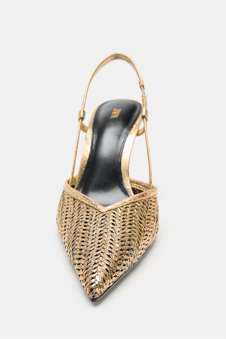 Zapatos de tacón con efecto trenzado metálico y pulsera 3