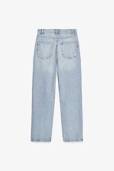 HIGH-WAIST RIPPED MOM FIT JEANS - Light blue by Zara - Image 5