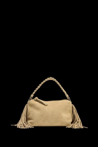 MINI SPLIT SUEDE FRINGED BAG - SAND/BROWN by Zara - Image 0