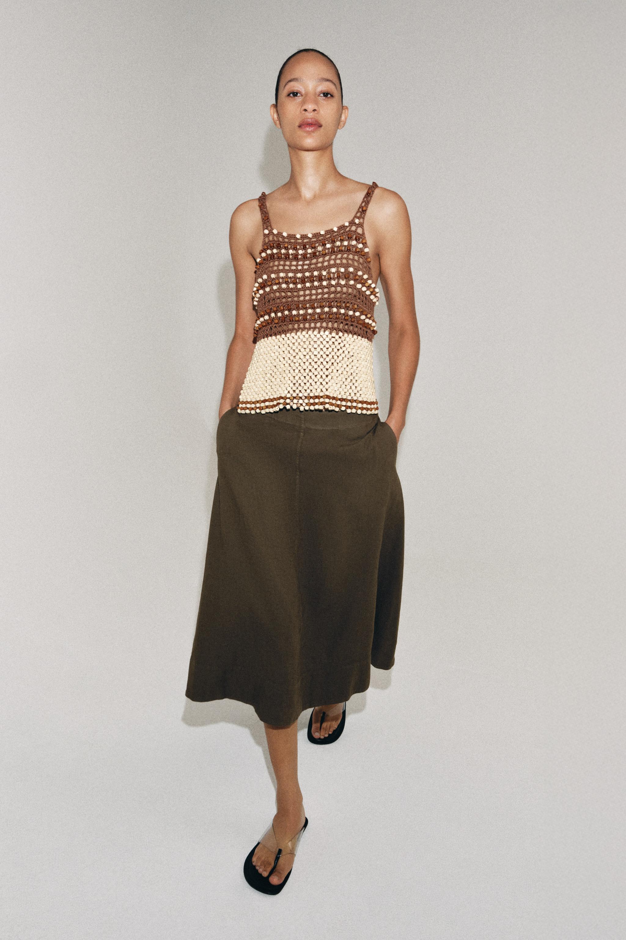 ZW COLLECTION LINEN BLEND MIDI SKIRT