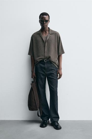 Zara 休閒版紋理襯衫 - 深卡其色