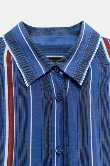 CHEMISE LONGUE À RAYURES ZW COLLECTION - Bleu de Zara - Image 6