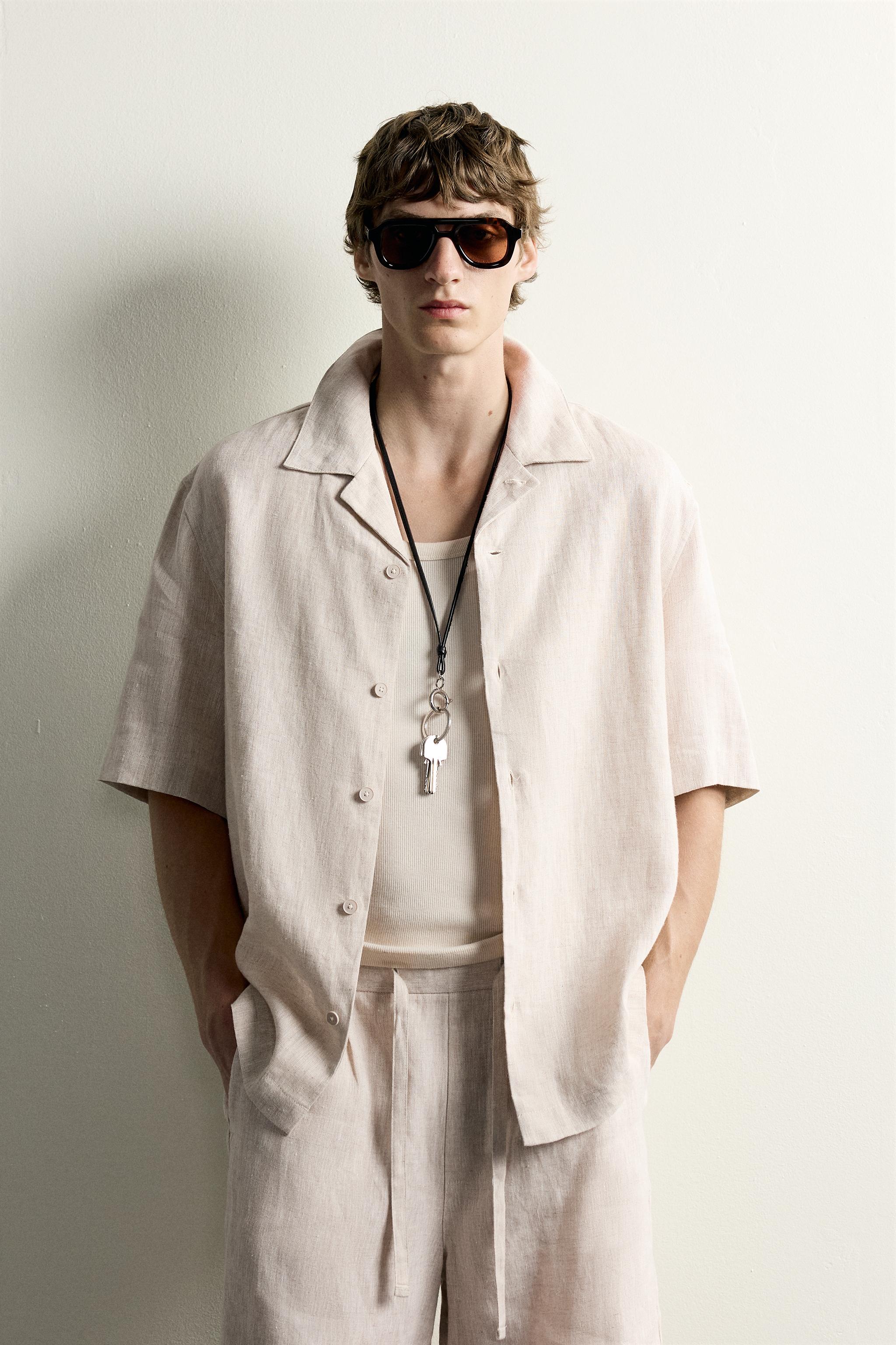 100% LINEN RELAXED FIT SHIRT — Light beige