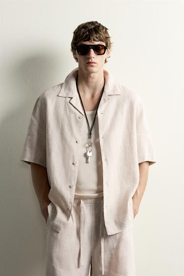 CAMISA RELAXED FIT 100 % LIÑO - Beixe claro de Zara