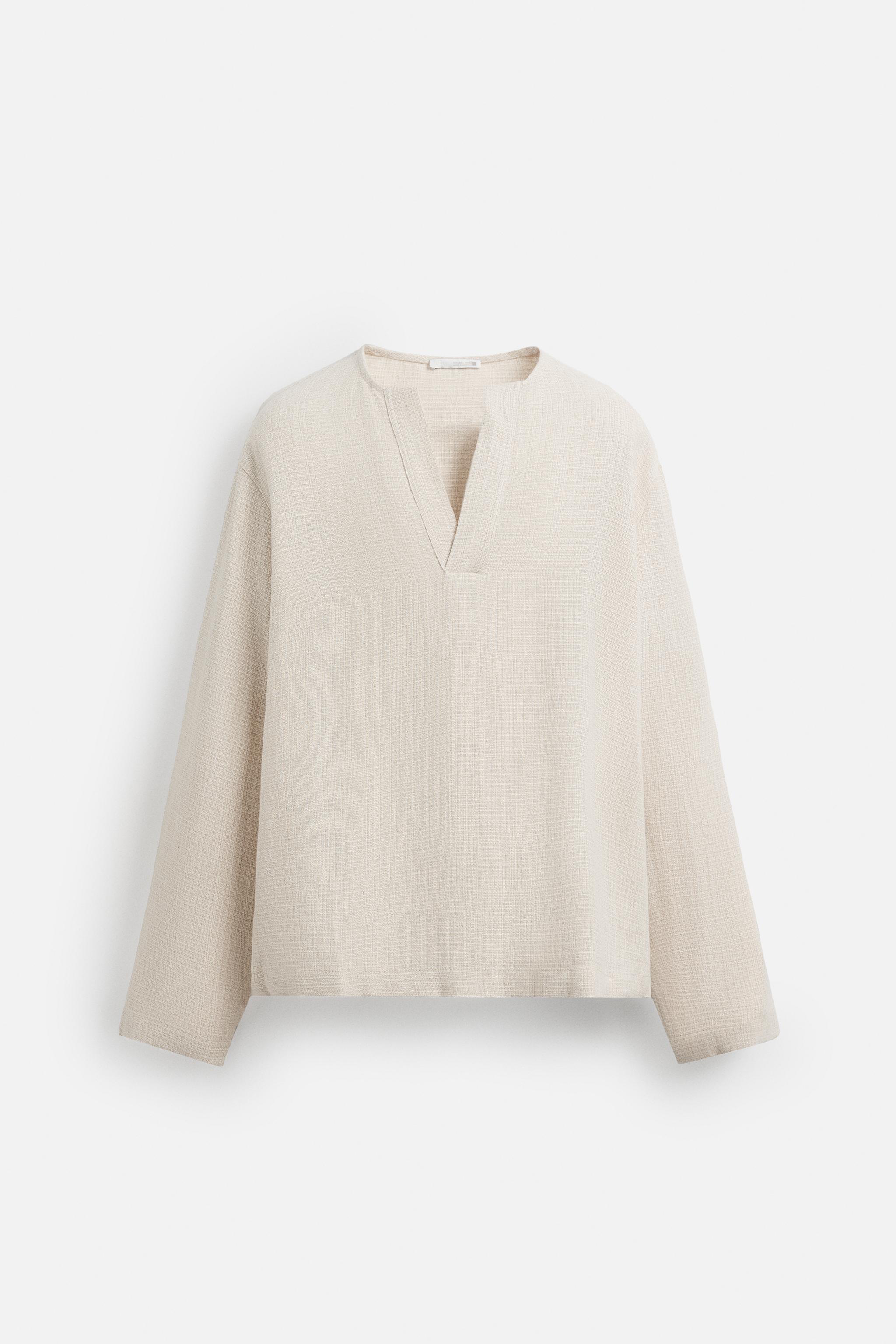 テクスチャーリネン混紡ポロシャツ - エクリュ | ZARA Japan / 日本