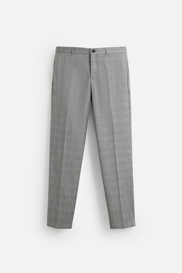 Zara CHECKERED SUIT PANTS - Mid-gray