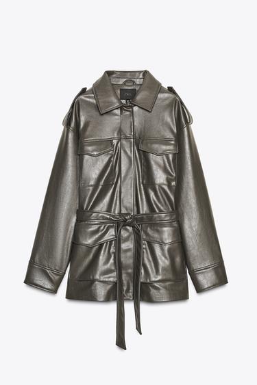 FAUX LEATHER JACKET WITH POCKETS - Green marl by Zara