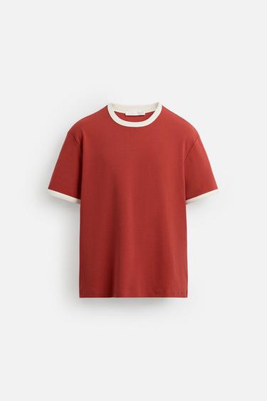 CAMISETA BÁSICA RIB CONTRASTE - Rojo de Zara