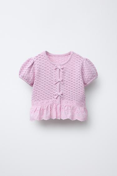 CHAQUETA PUNTO LAZOS PUNTILLA - Rosa / Lila de Zara