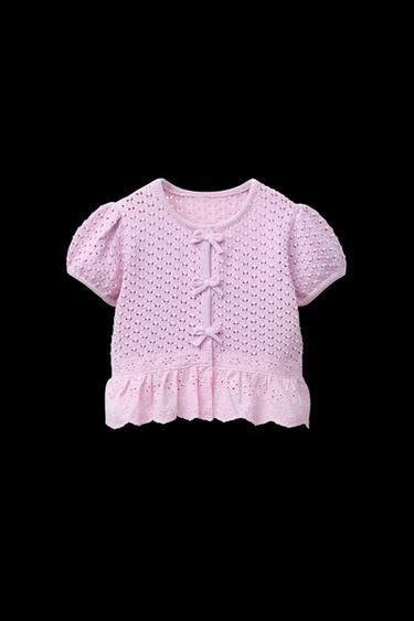 Zara LACE TRIM BOW CARDIGAN - Pink / Lilac - Image 0