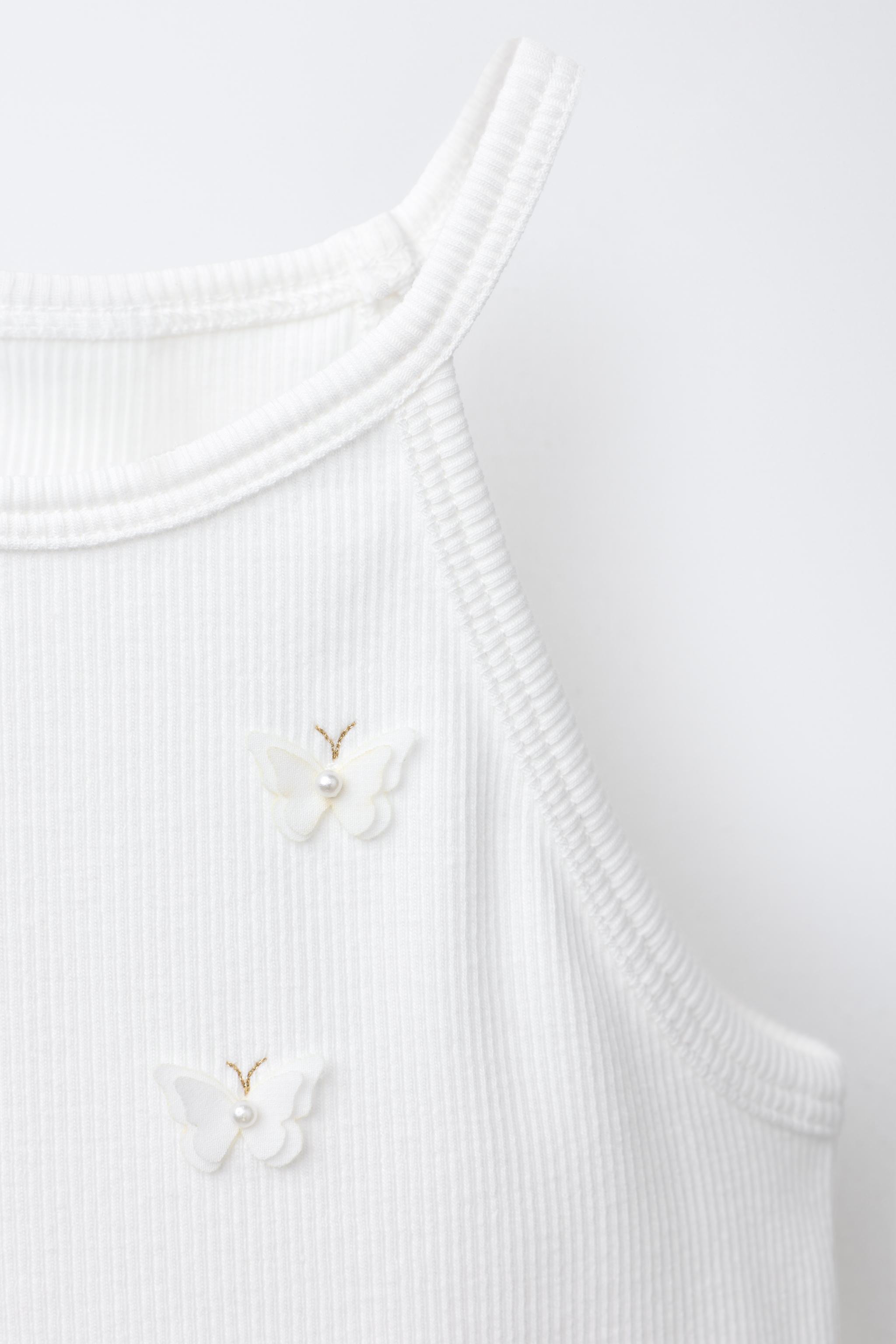 T-SHIRT CÔTELÉ PAPILLONS ET FLEURS