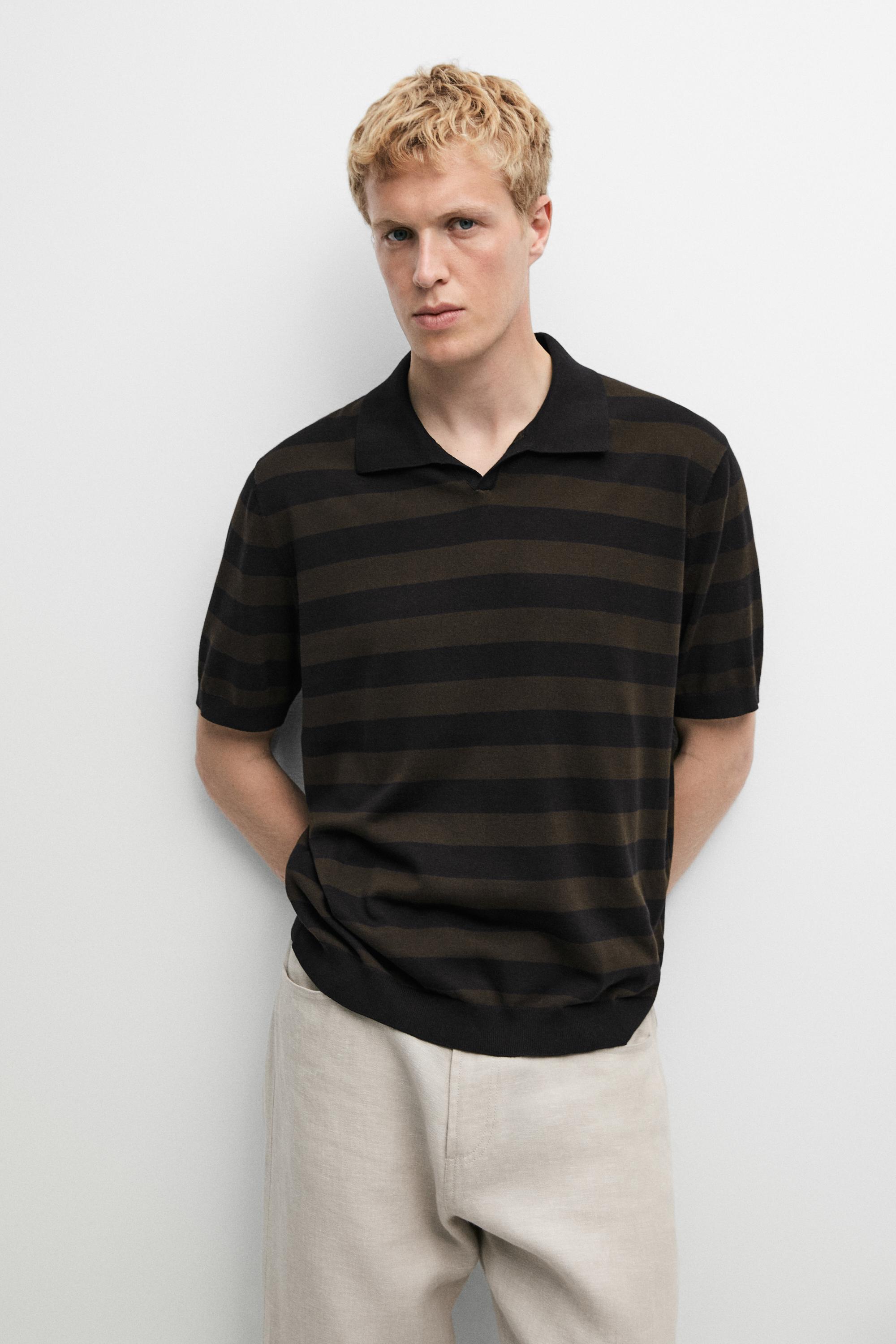 100% cotton striped knit polo shirt