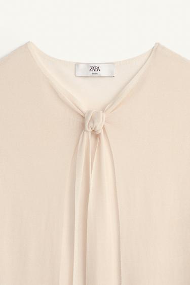 GILET EN MAILLE FINE À NŒUDS LIMITED EDITION - Écru / Chiné de Zara - Image 5