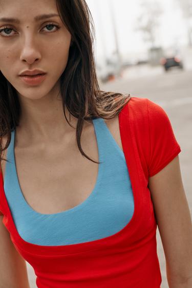 TOP DOUBLE EFFET - Rouge de Zara - Image 4