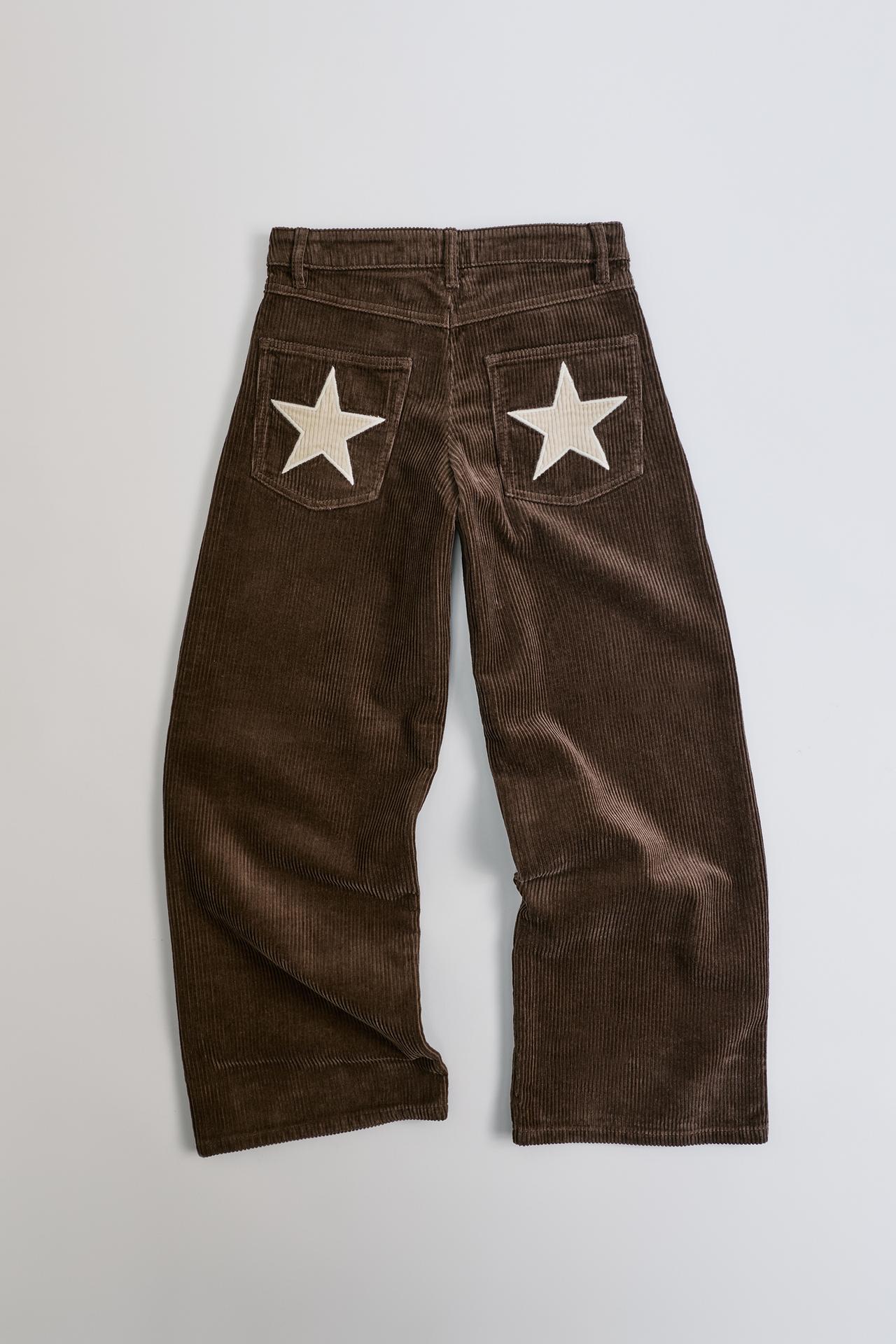 STAR CORDUROY WIDE-LEG PANTS — Brown