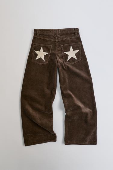 STAR CORDUROY WIDE-LEG PANTS — Brown 1
