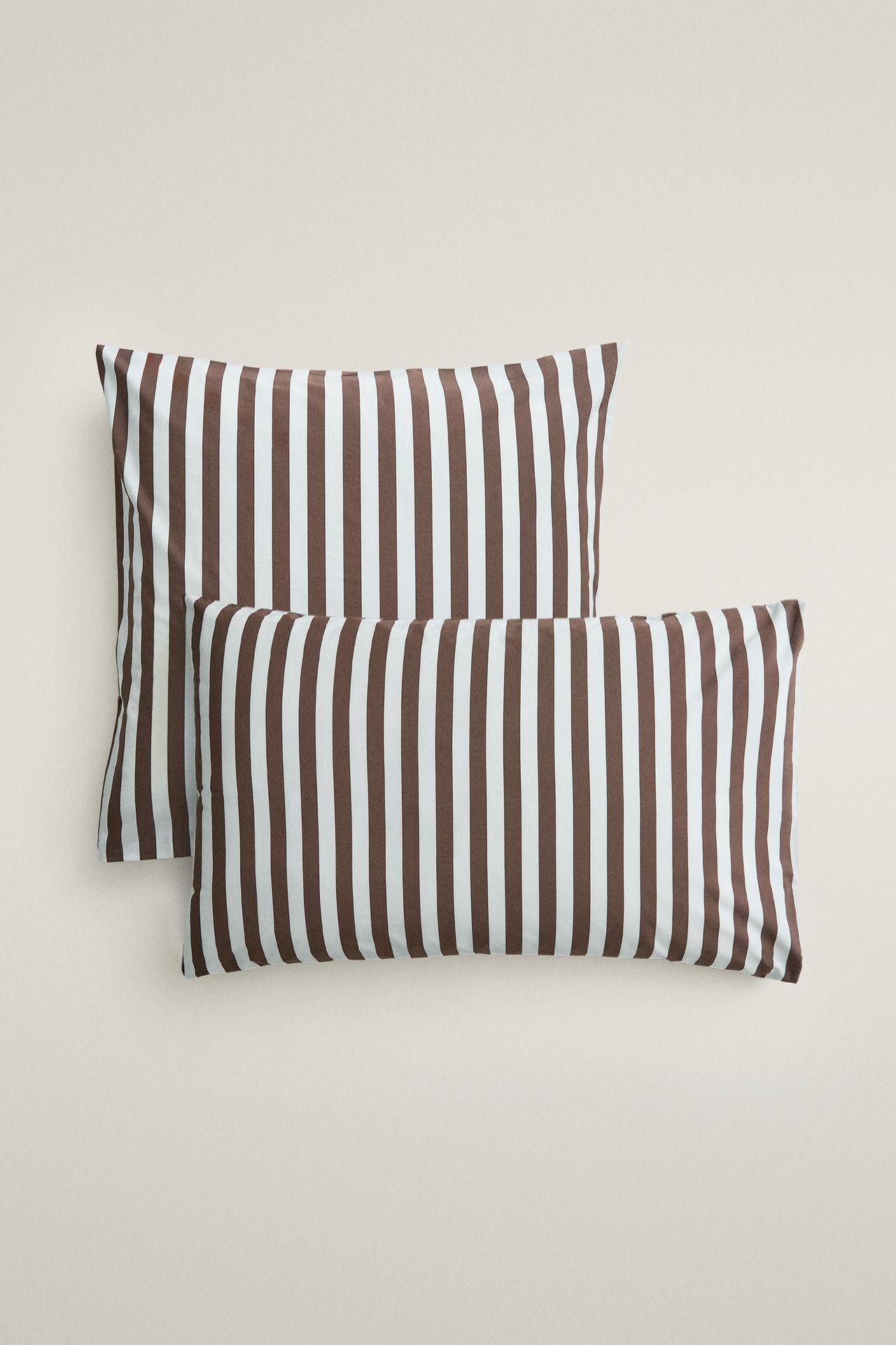 STRIPED COTTON PERCALE DUVET COVER (300 THREAD COUNT) — Blue