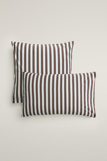 STRIPED COTTON PERCALE DUVET COVER (300 THREAD COUNT) — Blue 1