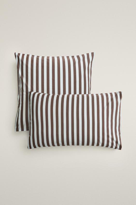 (300 THREAD COUNT) COTTON PERCALE STRIPE DUVET COVER - Blue by Zara - Image 0