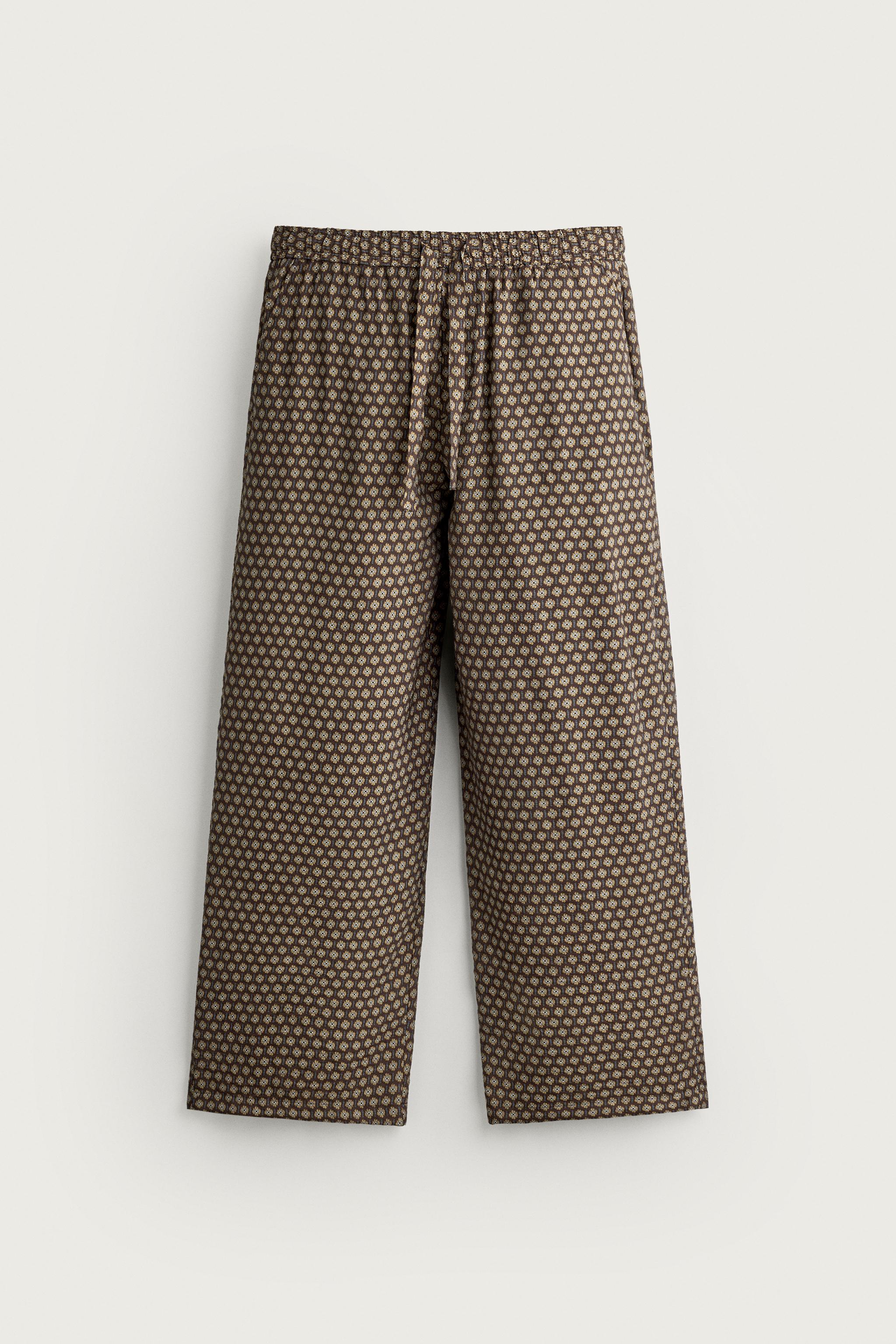 PRINTED JOGGER WAIST PANTS — Brown
