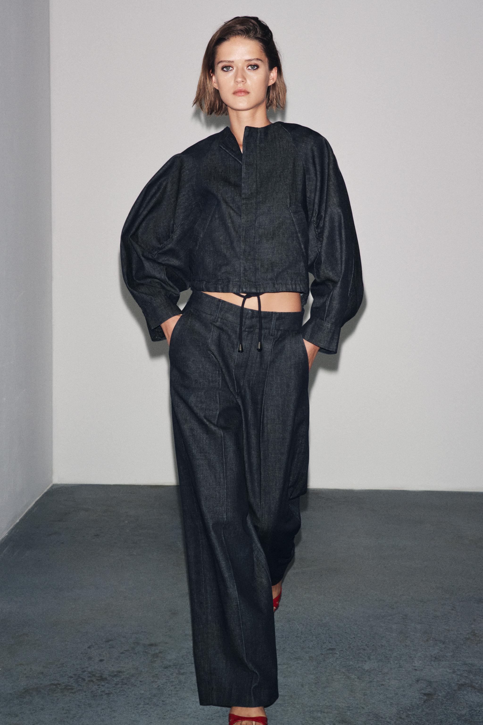 ZW COLLECTION PLEATED DENIM PANTS - Blue | ZARA United States