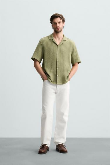 Zara GEOMETRIC JACQUARD SHIRT - Moss green - Image 0