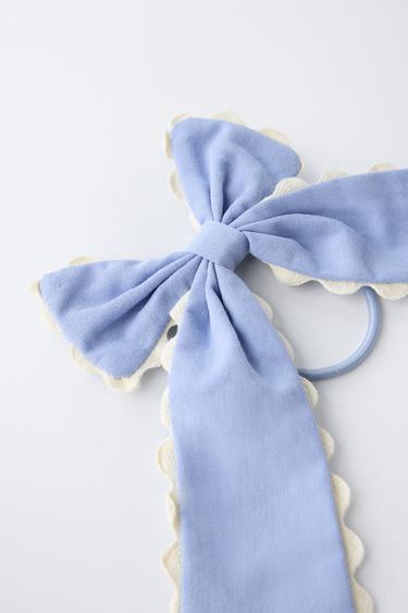 RUFFLE BOW CLIP HAIR TIE - Ecru / Blue by Zara - Image 2