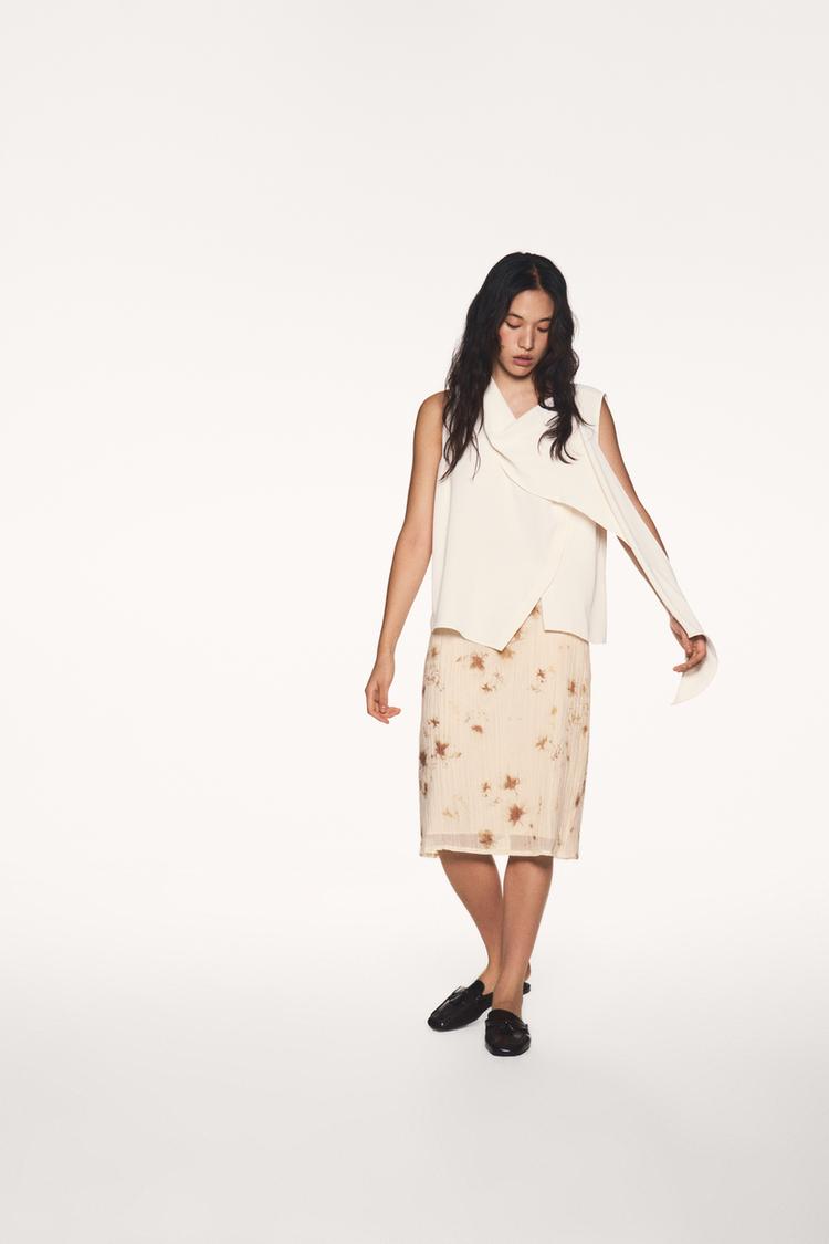 SCARF-EFFECT CROSSOVER BLOUSE