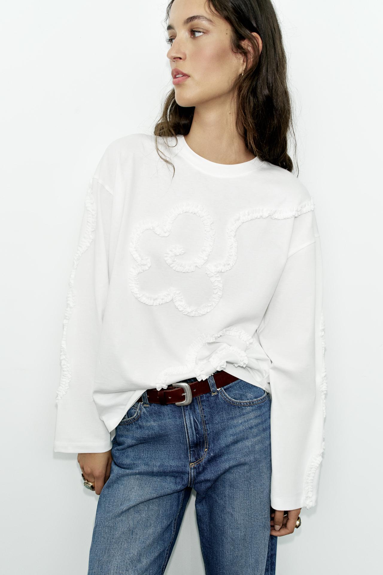 LONG SLEEVE TEXTURED T-SHIRT — White