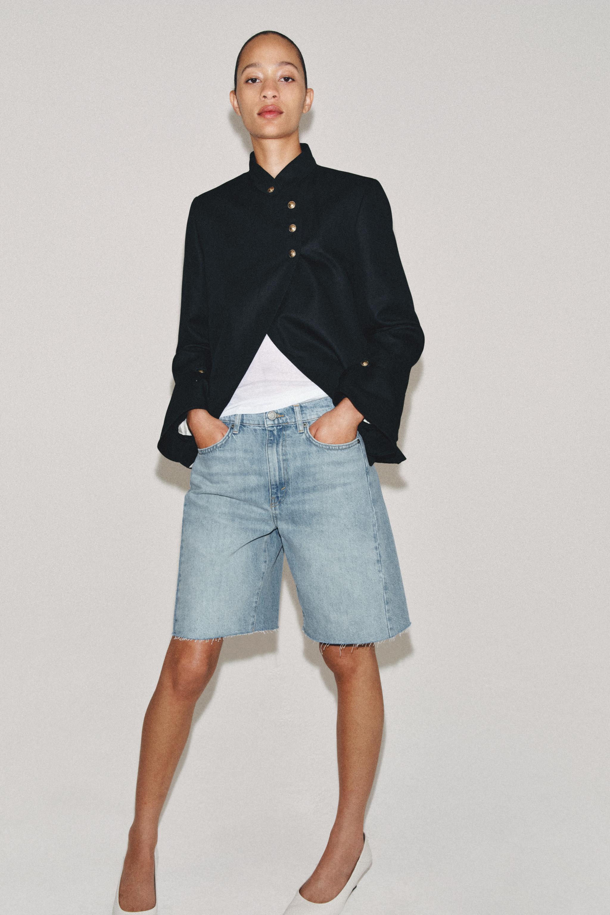 ZW COLLECTION RELAXED FIT MID-RISE DENIM SHORTS — Light blue