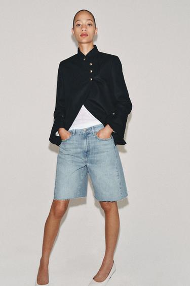 Zara ZW COLLECTION 中腰寬鬆牛仔短褲 - 淡藍色