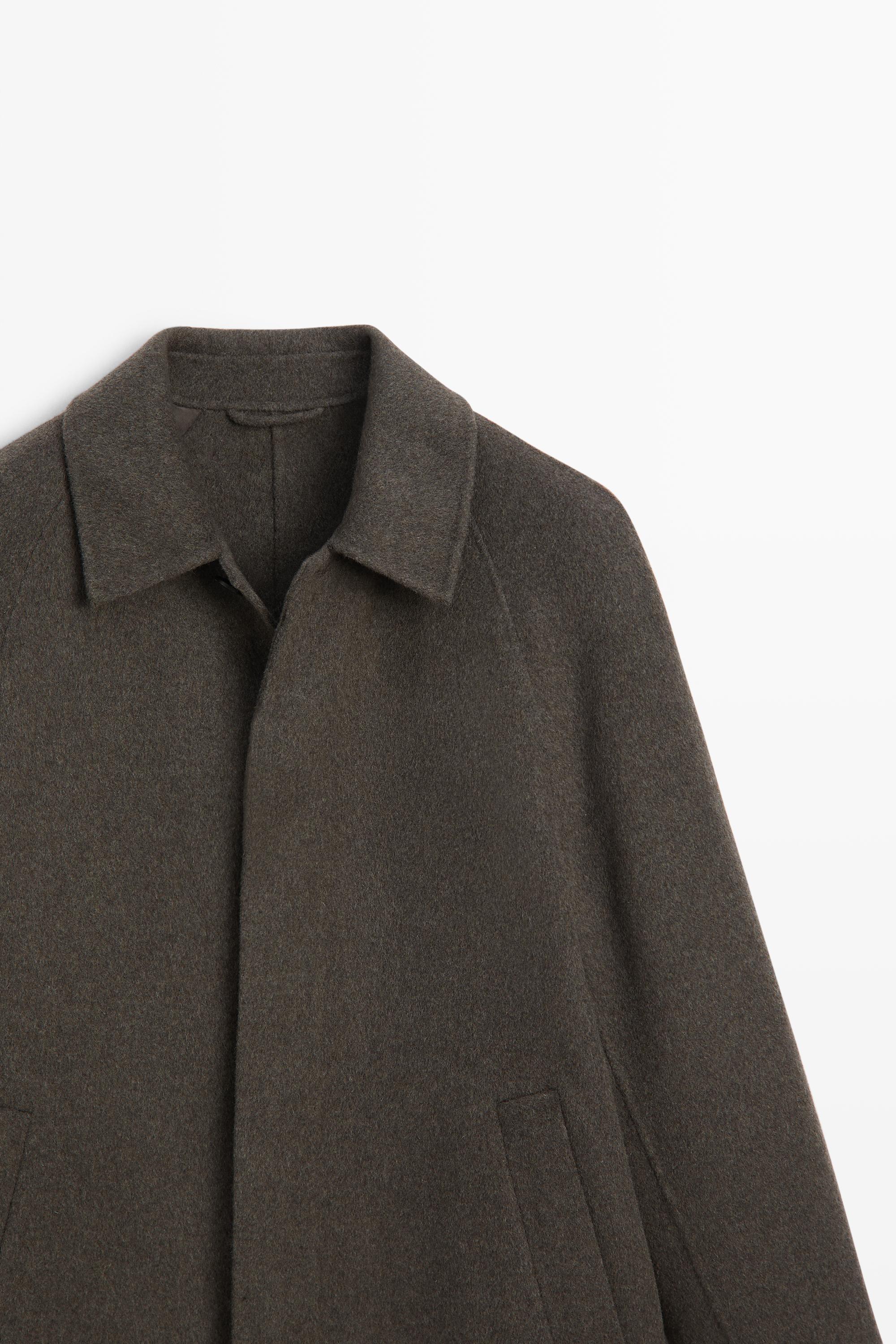 Manteau long tissu double laine mélangée