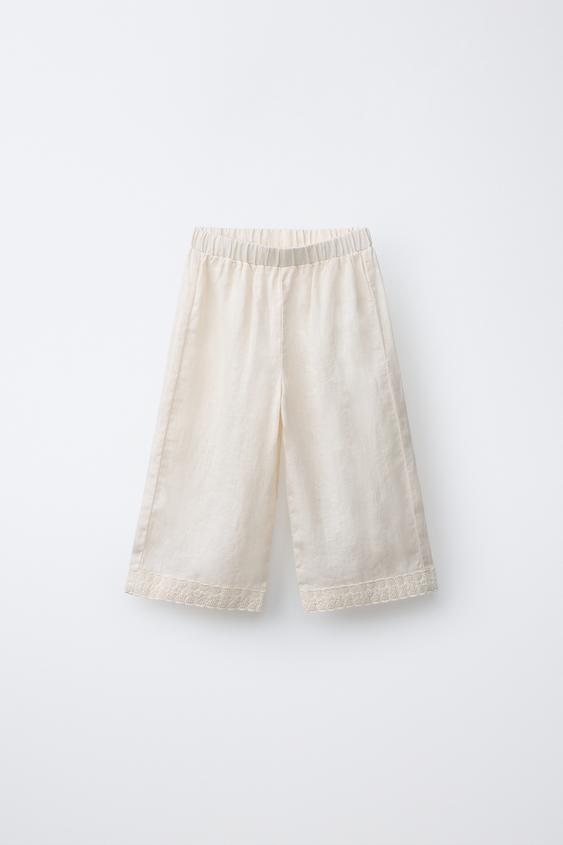 JUPE-CULOTTE 100% LIN DENTELLE - Écru de Zara - Image 0