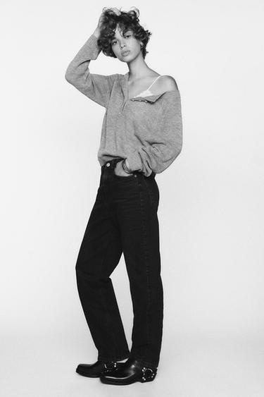 Zara HIGH-WAISTED TRF MOM FIT JEANS - Black