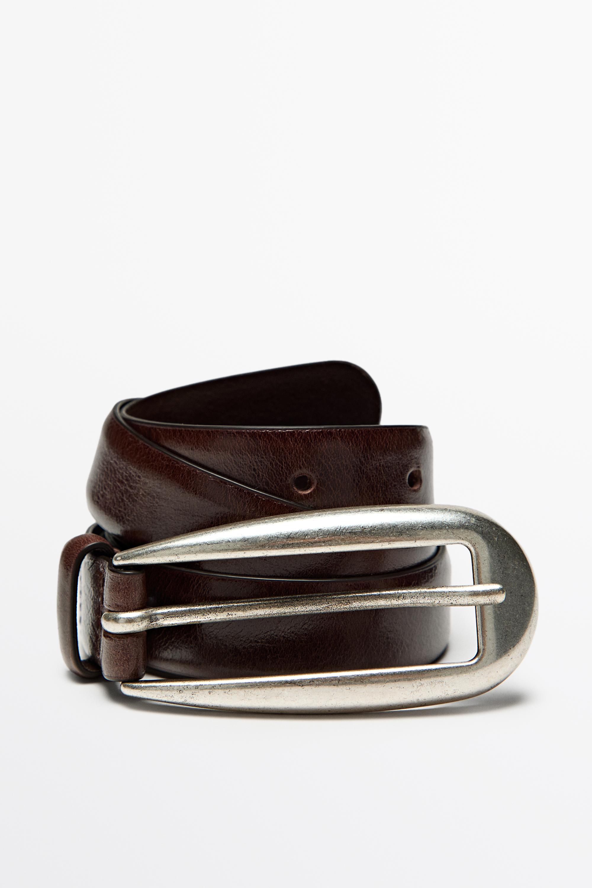 Ceinture en cuir nappa à boucle arrondie
