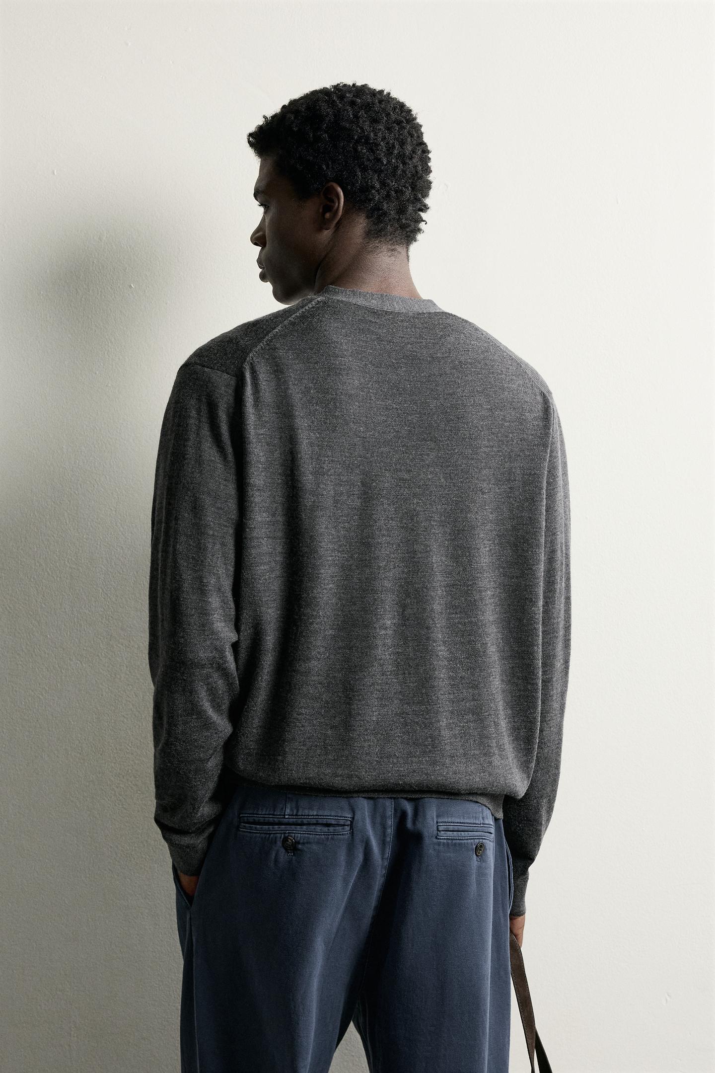 Мужской кардиган Zara 100% Wool Regular Fit, цвет: Антрацитовый серый — фото 3
